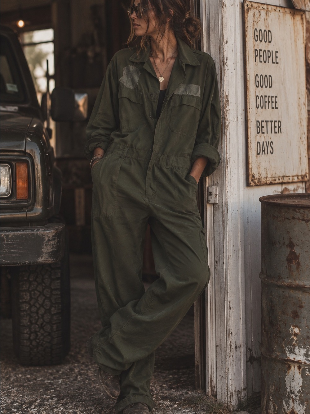 Military Olive Green Utility Jumpsuit